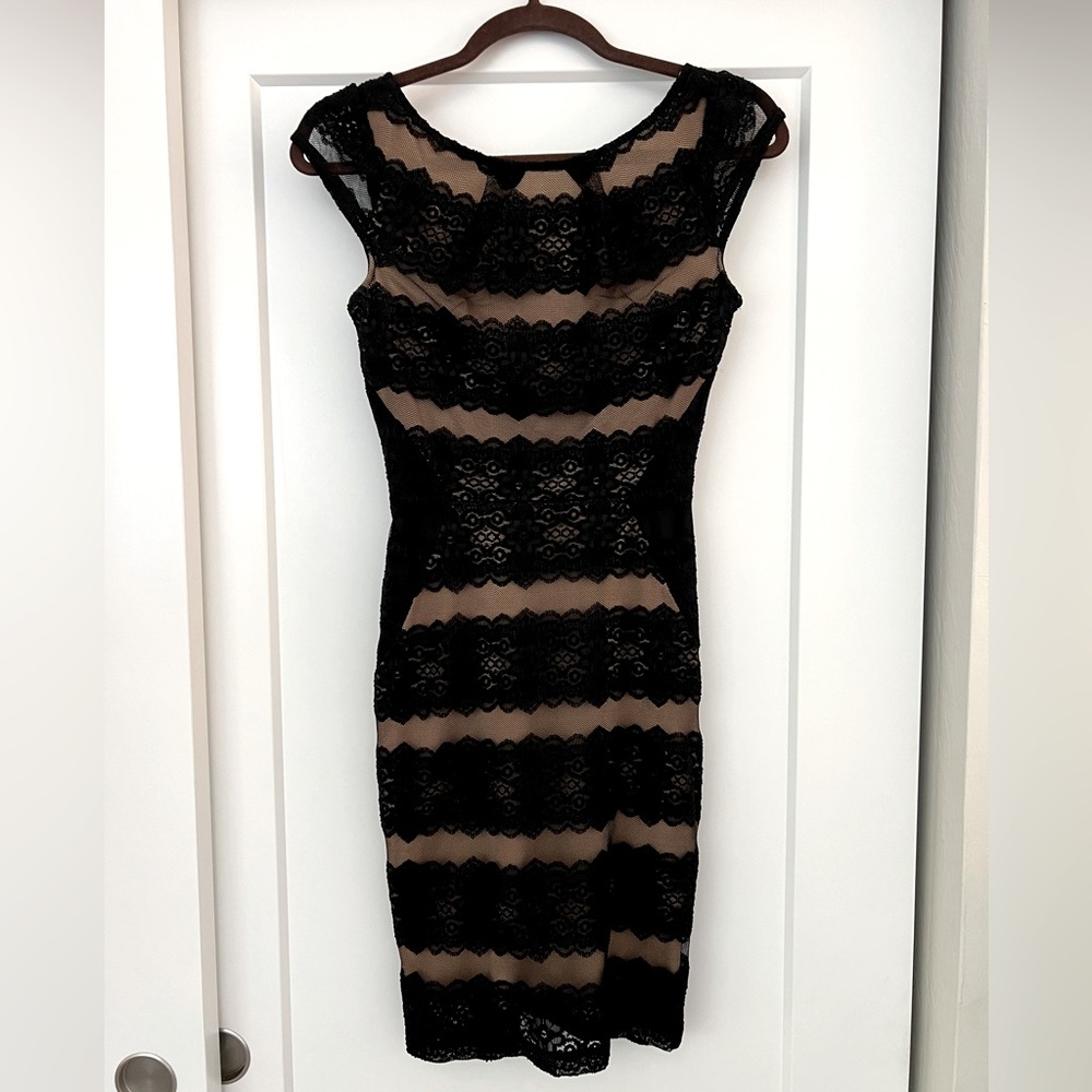 Perfect Cocktail Dress For Work Or Party, Black Lace, Sheer